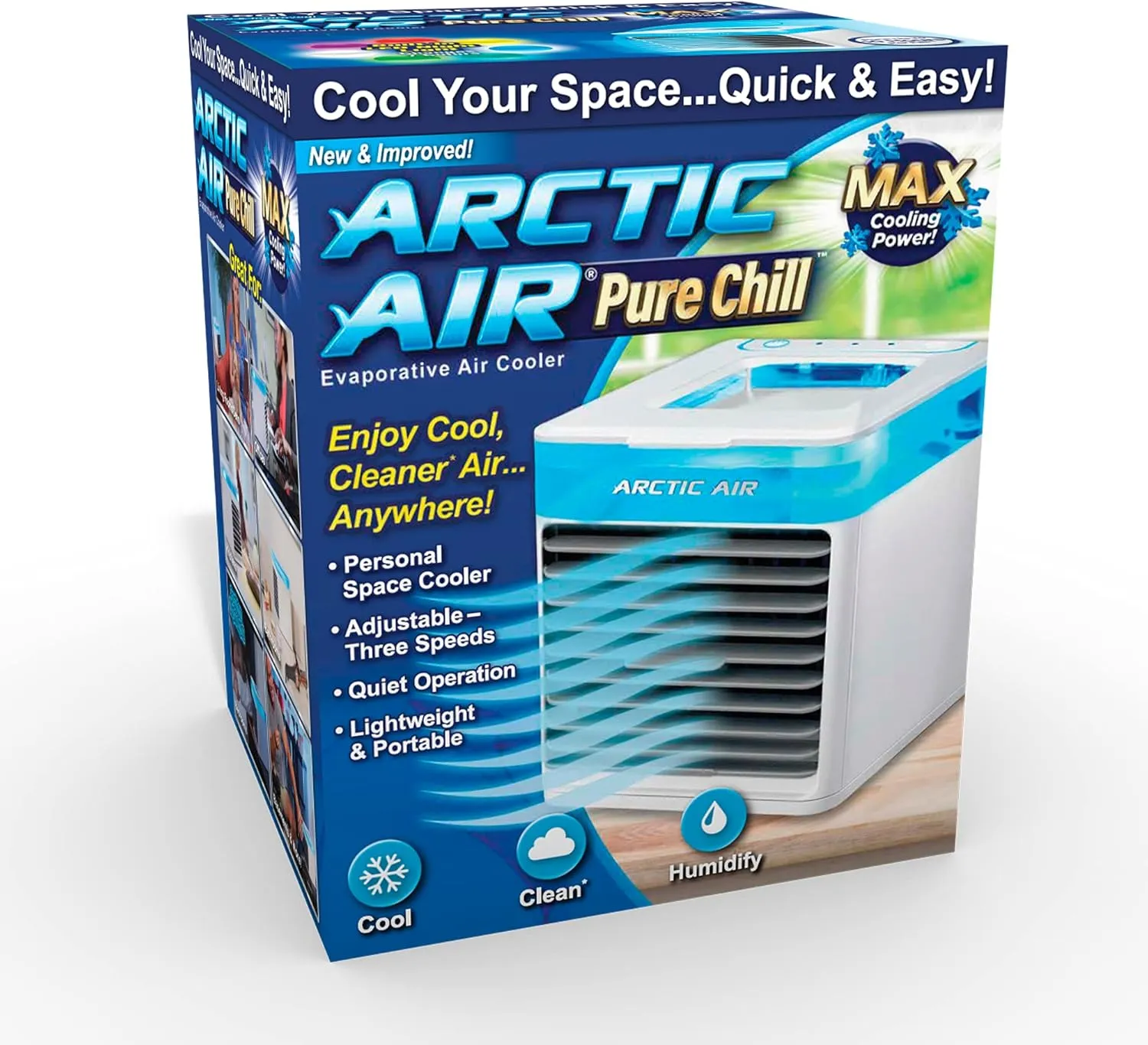 Arctic Air Pure Chill Evaporative Air Cooler By Ontel - Powerful 3-Speed Personal Space Cooler, Quiet, Lightweight And Portable For Bedroom, Office, Living Room & More