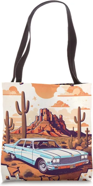 Arizona Classic Car In The Desert Painting Graphic Tourist Tote Bag
