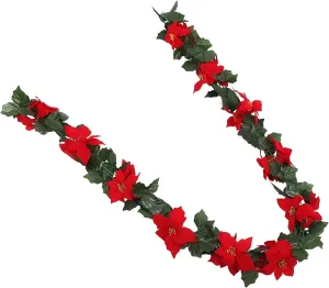 Artibetter Artificial Christmas Garland Red Poinsettia Christmas Garland with Poinsettia Flowers Fairy Fireplace Decor for Xmas Party Winter Wedding 1.7M