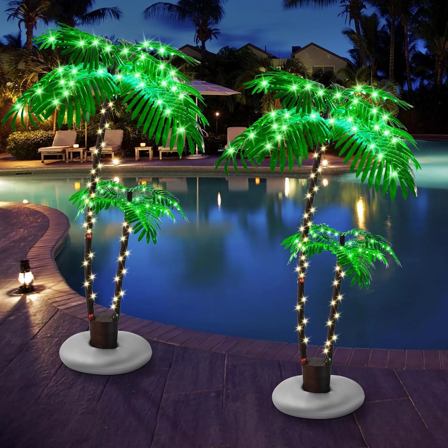 Artificial Lighted Palm Tree, Light Up Tropical Fake Palm Tree for Indoor, Outdoor, Christmas, Hawaiian, Jungle, Home Party, Pool, Patio Decor (6FT, 2 Trunk)