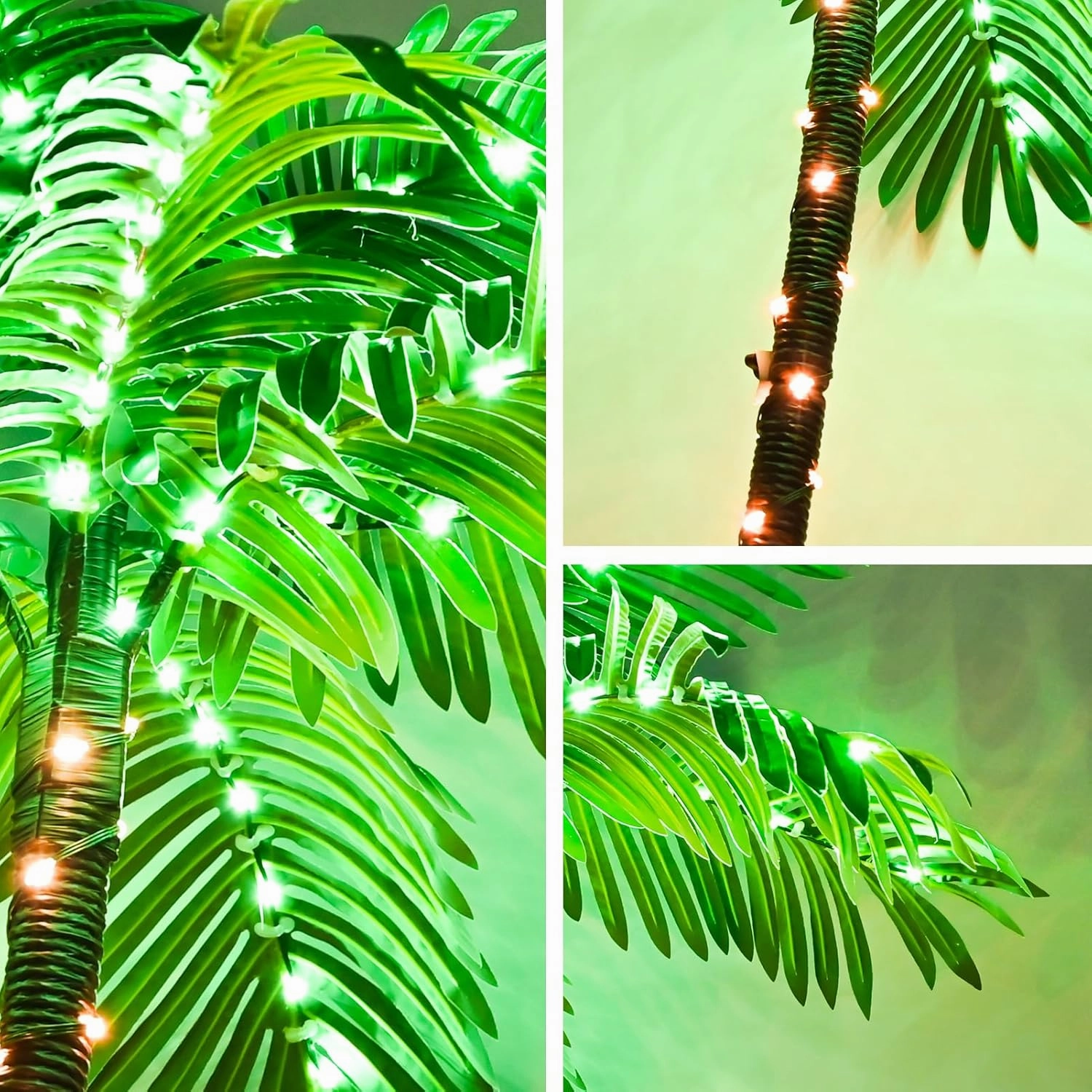 Artificial Lighted Palm Tree, Light Up Tropical Fake Palm Tree for Indoor, Outdoor, Christmas, Hawaiian, Jungle, Home Party, Pool, Patio Decor (6FT, 2 Trunk)