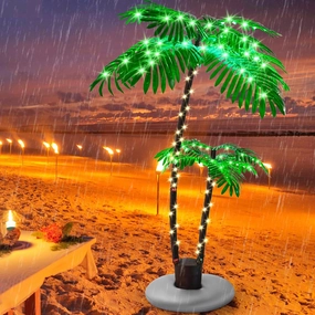Artificial Lighted Palm Tree, Light Up Tropical Fake Palm Tree for Indoor, Outdoor, Christmas, Hawaiian, Jungle, Home Party, Pool, Patio Decor (6FT, 2 Trunk)