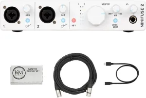 Arturia MiniFuse 2 Portable 2x2 USB Type-C Audio/MIDI Interface | White Bundle with 20ft XLR Cable   Microfiber Cleaning Cloth (3 Items)