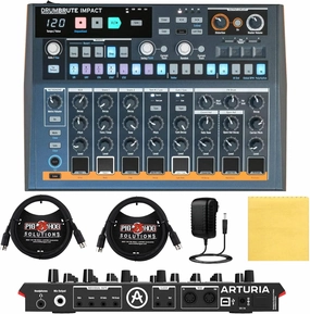 Arturia DrumBrute Impact Analog Drum Machine BUNDLE with 2x Pig Hog MIDI Cable 6ft, Power Supply, and Polishing Cloth - Beat Making Equipment with 10 Drum Sounds, 64 Patterns with 64 Steps