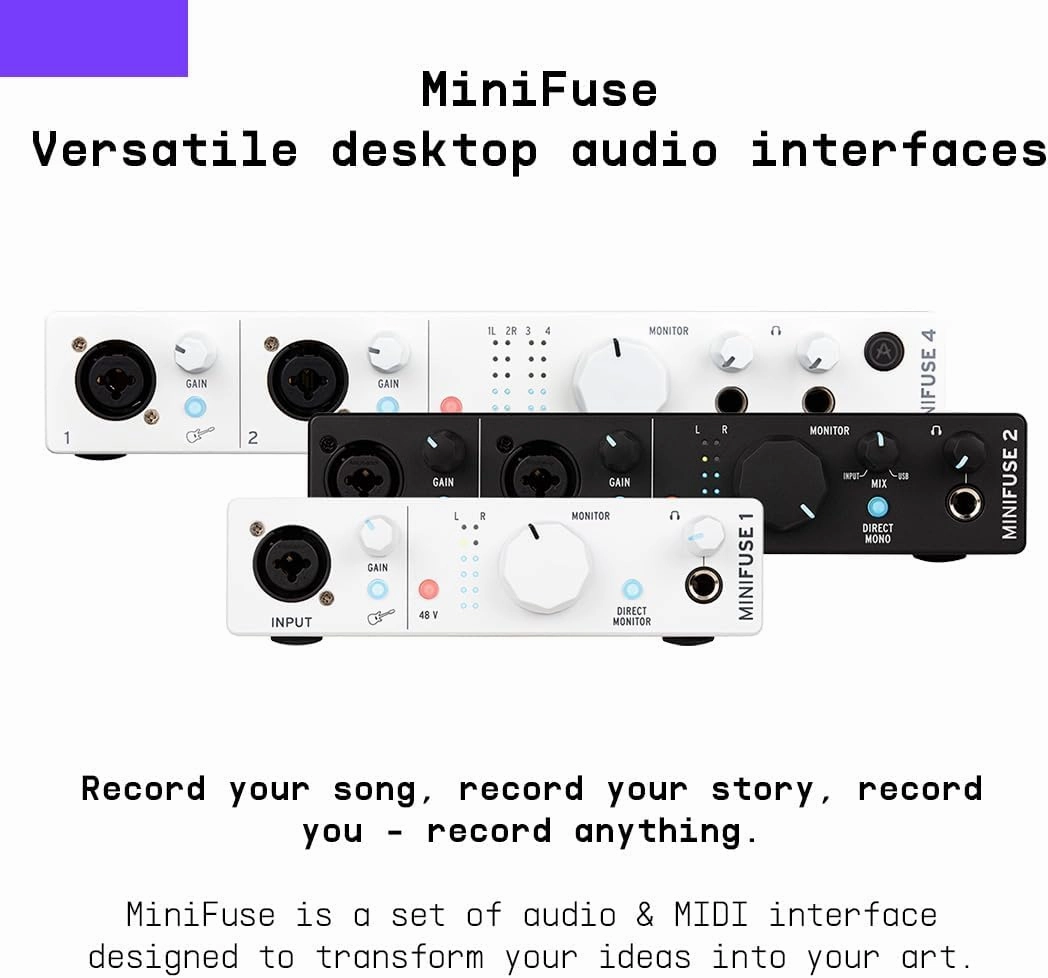 Arturia MiniFuse 1 - Compact USB Audio Interface with Creative Software for Recording, Production, Podcasting, Guitar - White