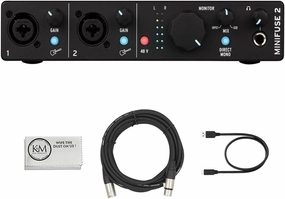 Arturia MiniFuse 2 Portable 2x2 USB Type-C Audio/MIDI Interface | Black Bundle with 20ft XLR Cable   Microfiber Cleaning Cloth (3 Items)