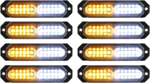 ASPL 8pcs Sync Feature Ultra Slim 12-LED Surface Mount Flashing Strobe Lights for Truck Car Vehicle LED Mini Grille Light Head Emergency Beacon Hazard Warning lights (Amber/White)