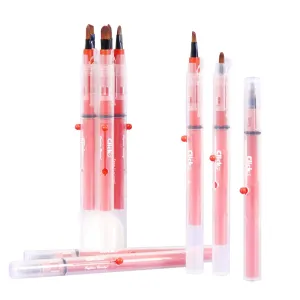 Auto Lid Makeup Brush Set, 5 Retractable Brushes, Travel-Friendly (Ice Red)