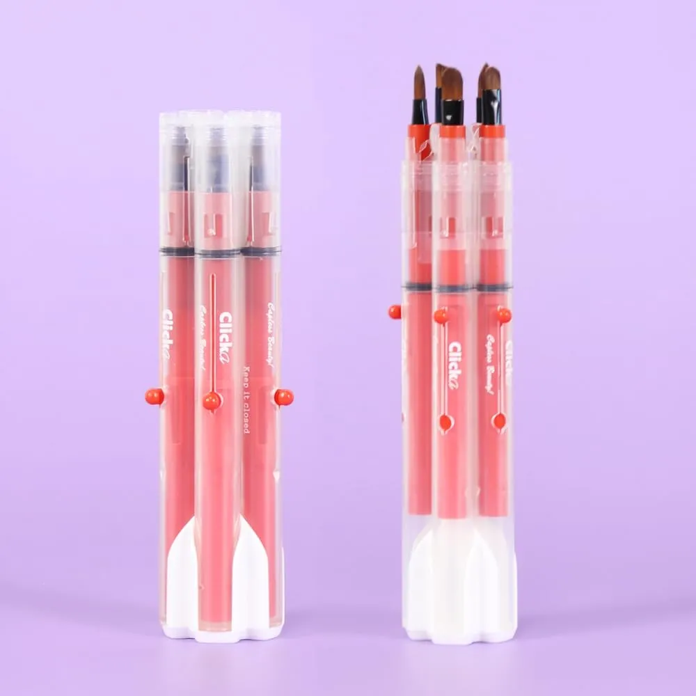 Auto Lid Makeup Brush Set, 5 Retractable Brushes, Travel-Friendly (Ice Red)
