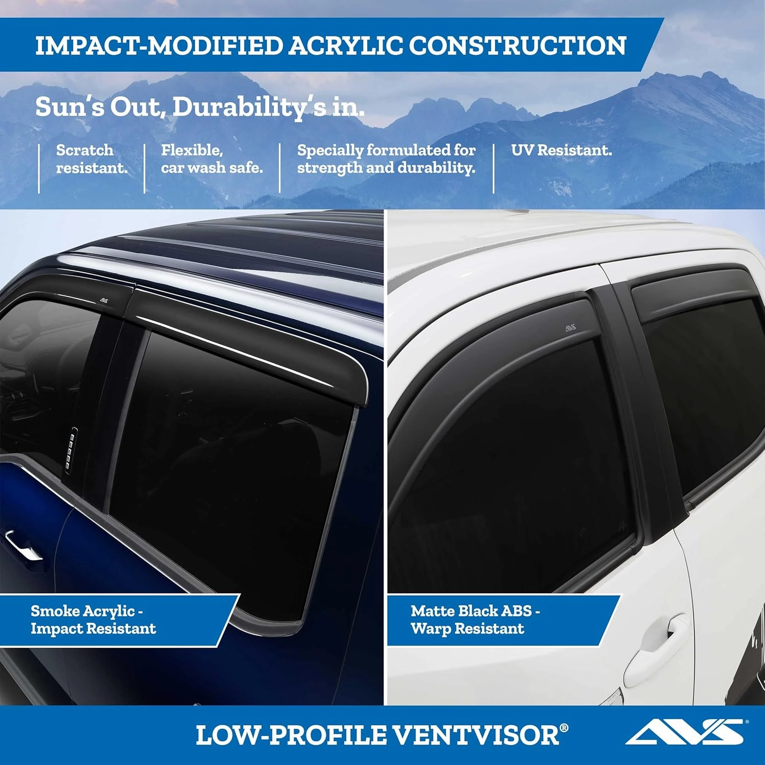 Auto Ventshade [AVS] Low Profile Rain Guards for 2016-2023 Toyota Tacoma, Double Cab | Window Vent Visors, 4 pcs. - Matte Black | 1774036