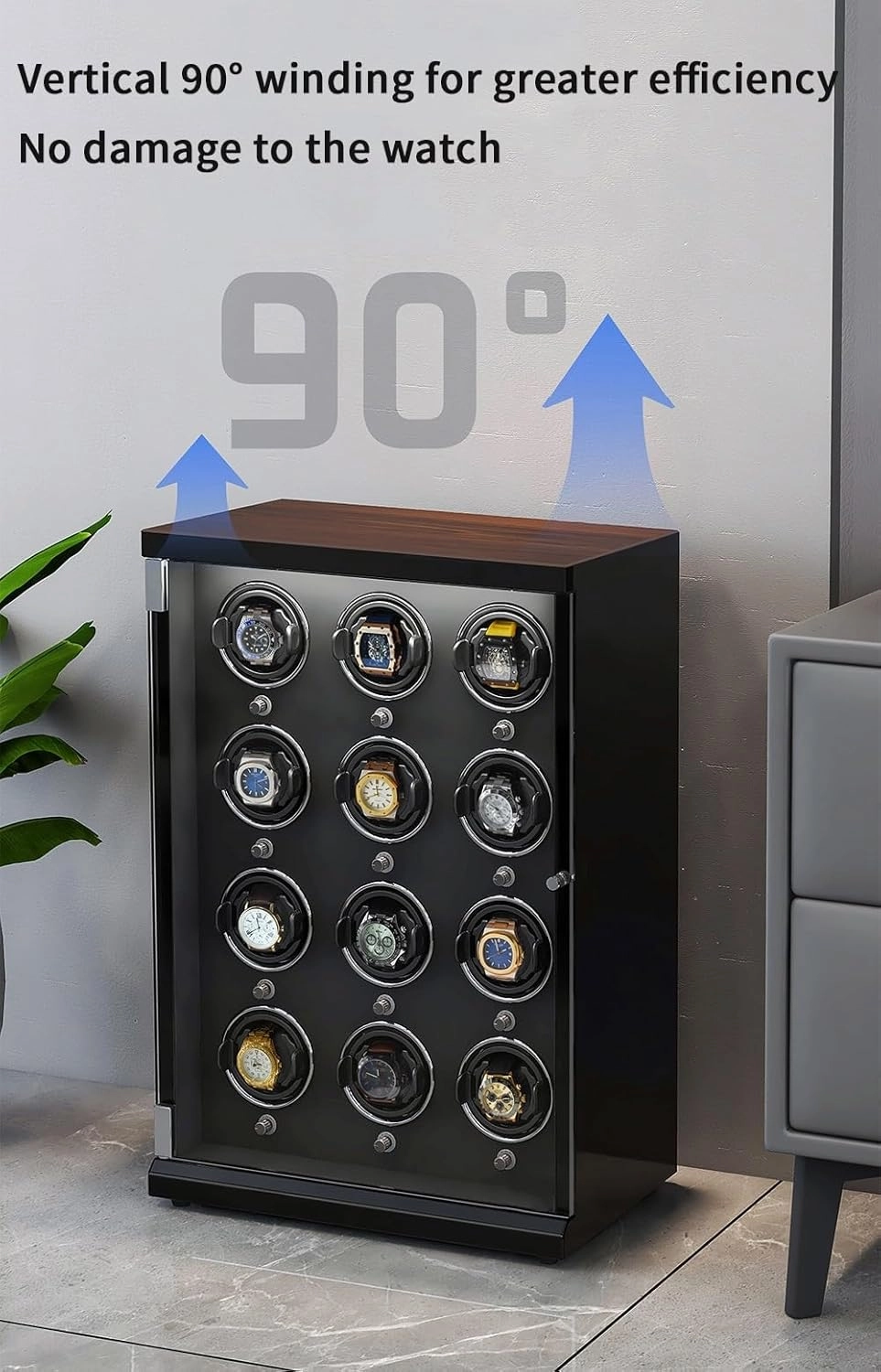 Automatic Watch Winder Box for 1/2/4/6/9/12/16 Watches 5 Rotation Modes for Men's and Women's Watches Storage Display Box
