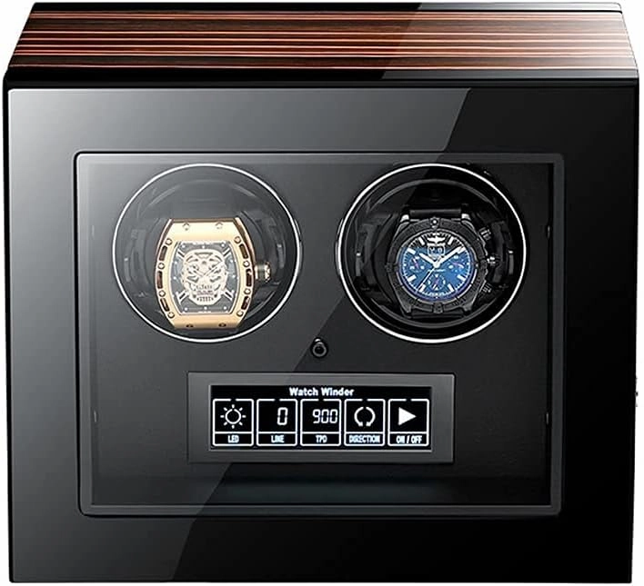 Automatic Watch Winder Box with Quietmotor and 15 Rotation Modes Led Illumination Remote Control LCD Display,2 0