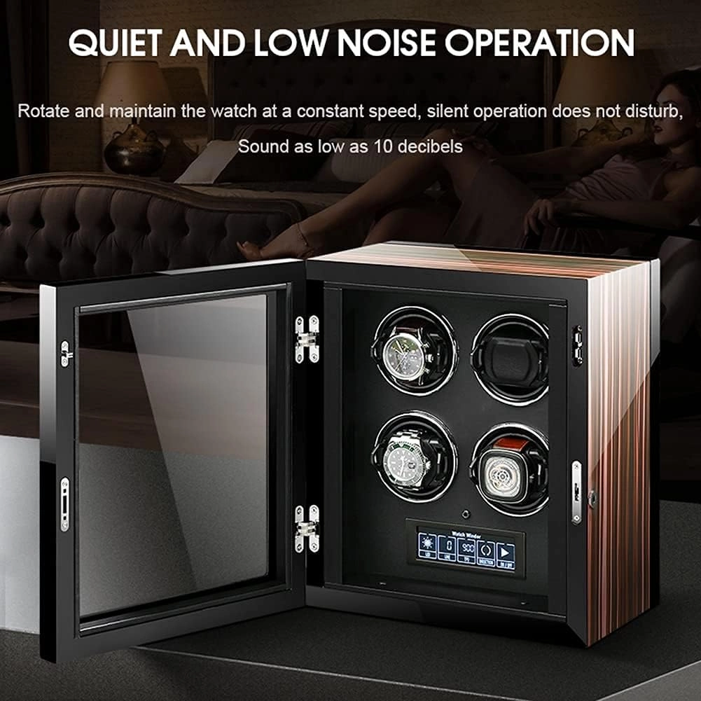 Automatic Watch Winder Box with Quietmotor and 15 Rotation Modes Led Illumination Remote Control LCD Display,2 0