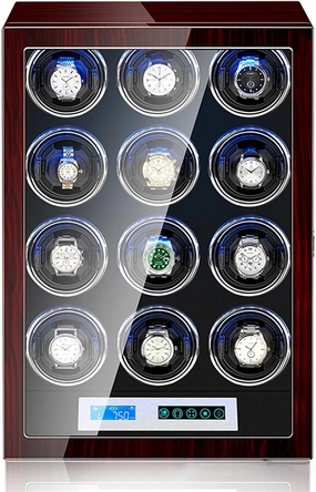 Automatic Watch Winder for 12 Watches with LED Lighting and Touch Screen LCD Digital Display Motor Large Capacity Storage Case Fit Lady and Man Watches (12 0)