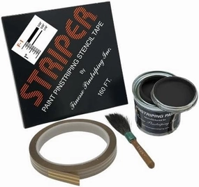 Automotive Pinstriping KIT - Stencil/Brush/Paint - Pinstripe Your Car/Truck - Results: 5/32 inch Stripe, 5/32 inch Space, 1/16 inch Stripe (Black, 42 Foot roll)