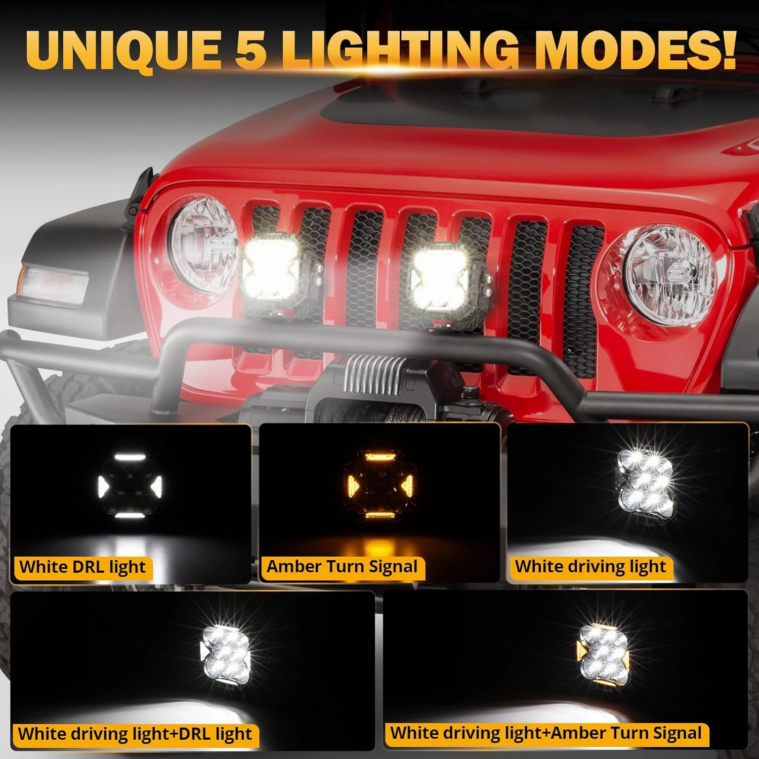 Auxbeam CUBE-Z Series 4" Led Pods with Amber Covers, 112W 12800LM Spot Offroad Driving Lights with DRL Turn Signal, Cube Ditch Lights with DT Wiring Harness for Jeep Offroad Truck ATV UTV, Pair