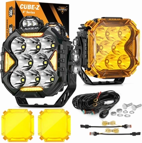 Auxbeam CUBE-Z Series 4" Led Pods with Amber Covers, 112W 12800LM Spot Offroad Driving Lights with DRL Turn Signal, Cube Ditch Lights with DT Wiring Harness for Jeep Offroad Truck ATV UTV, Pair