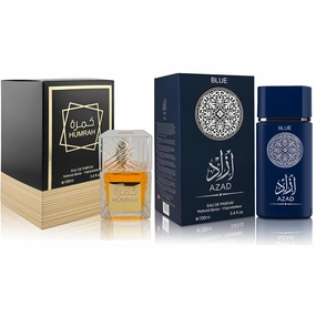 AZAD BLUE & Humrah Musk Men's Cologne Set | 2-in-1 Oceanic & Gourmet Perfume Gift for Men | Fresh Sea Lavender & Creamy Humrahlate Scent | Long-Lasting Eau de Parfum Fragrance