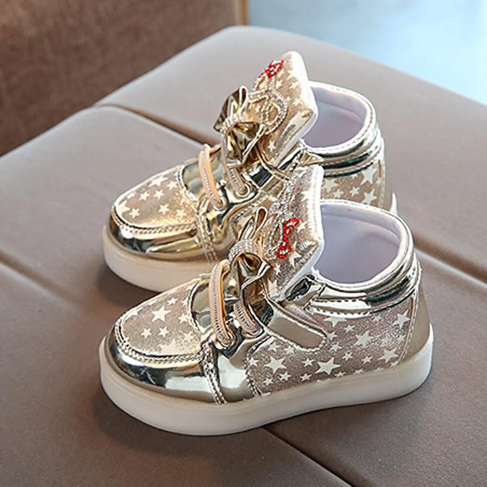 Baby Infant Light Up Shoes Glitter Chain Sneakers High Top Couple Dancing Shoes Glowing Flashing Luminous Trainers
