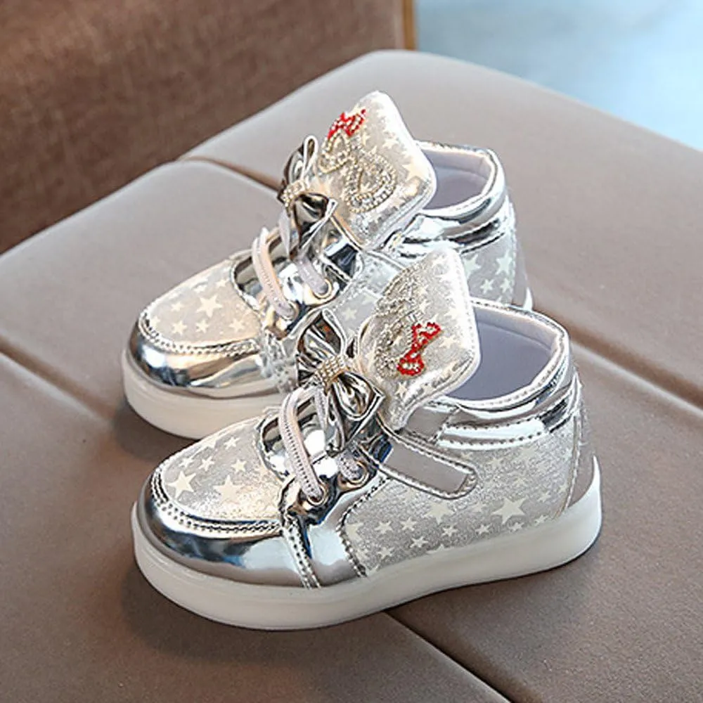 Baby Infant Light Up Shoes Glitter Chain Sneakers High Top Couple Dancing Shoes Glowing Flashing Luminous Trainers