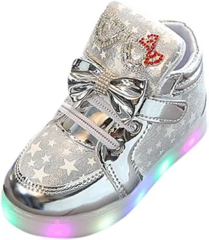Baby Infant Light Up Shoes Glitter Chain Sneakers High Top Couple Dancing Shoes Glowing Flashing Luminous Trainers