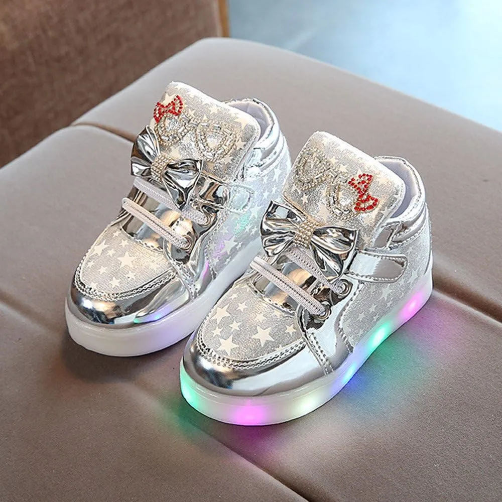 Baby Infant Light Up Shoes Glitter Chain Sneakers High Top Couple Dancing Shoes Glowing Flashing Luminous Trainers