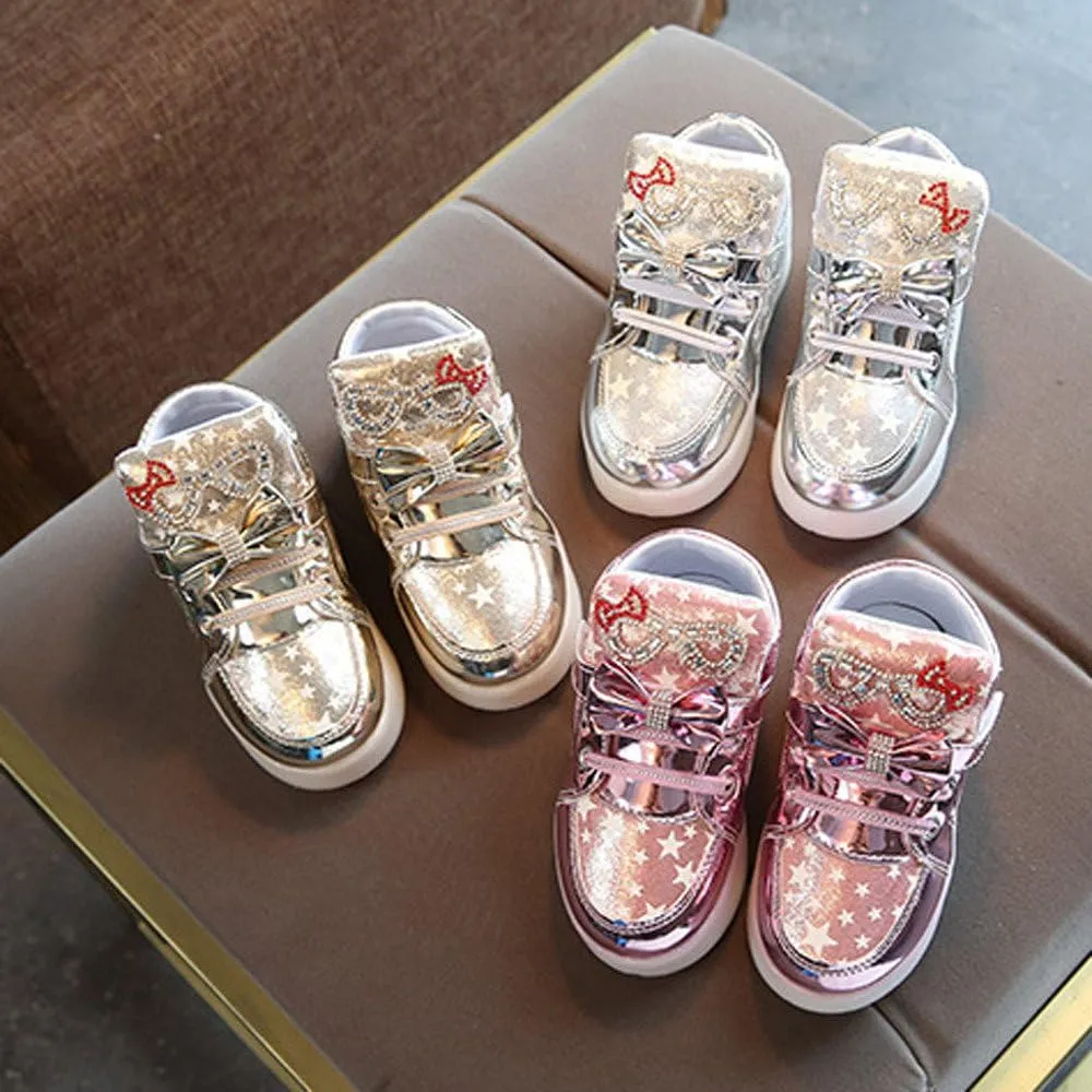 Baby Infant Light Up Shoes Glitter Chain Sneakers High Top Couple Dancing Shoes Glowing Flashing Luminous Trainers
