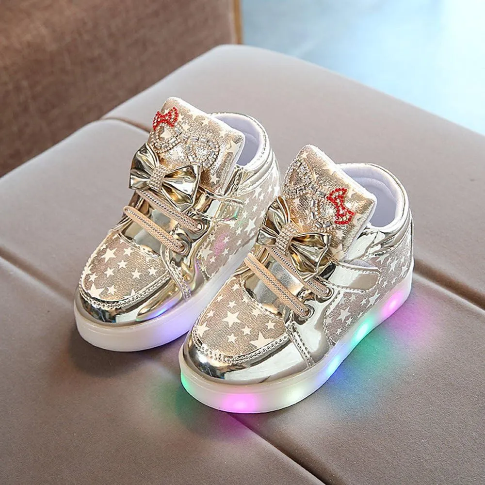 Baby Infant Light Up Shoes Glitter Chain Sneakers High Top Couple Dancing Shoes Glowing Flashing Luminous Trainers