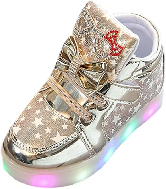 Baby Infant Light Up Shoes Glitter Chain Sneakers High Top Couple Dancing Shoes Glowing Flashing Luminous Trainers