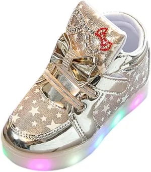 Baby Infant Light Up Shoes Glitter Chain Sneakers High Top Couple Dancing Shoes Glowing Flashing Luminous Trainers