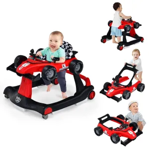 BABY JOY 4-in-1 Baby Walker, Foldable Activity Walker with Adjustable Height & Speed, Music, Lights, Anti-Rollover, Toddler Push Walker, Baby Walker with Wheels for Boys Girls 6-18 Months (Red)
