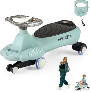 BABY JOY Wiggle Car, Swing Car with Pull Rope, Under-Seat Storage, Flashing Wheels & Music, Uses Twist, Turn, Wiggle Movement to Steer, Wiggle Car Ride On Toy for Kids Boys Girls 3  Yeas Old (Green)
