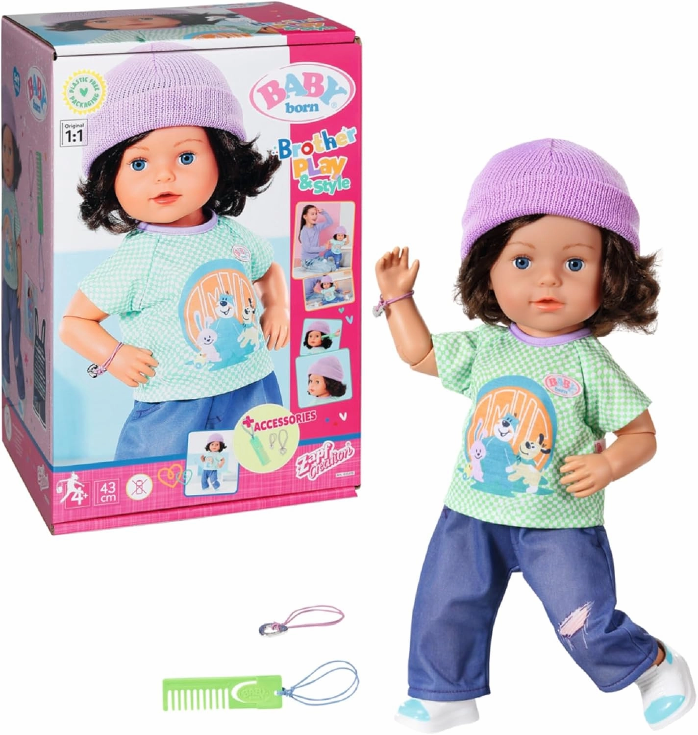 BABY born Brother Play & Style 83500-43cm doll with adjustable head and body - With 7 lifelike functions and 5 accessories - Suitable for ages 4  and up.