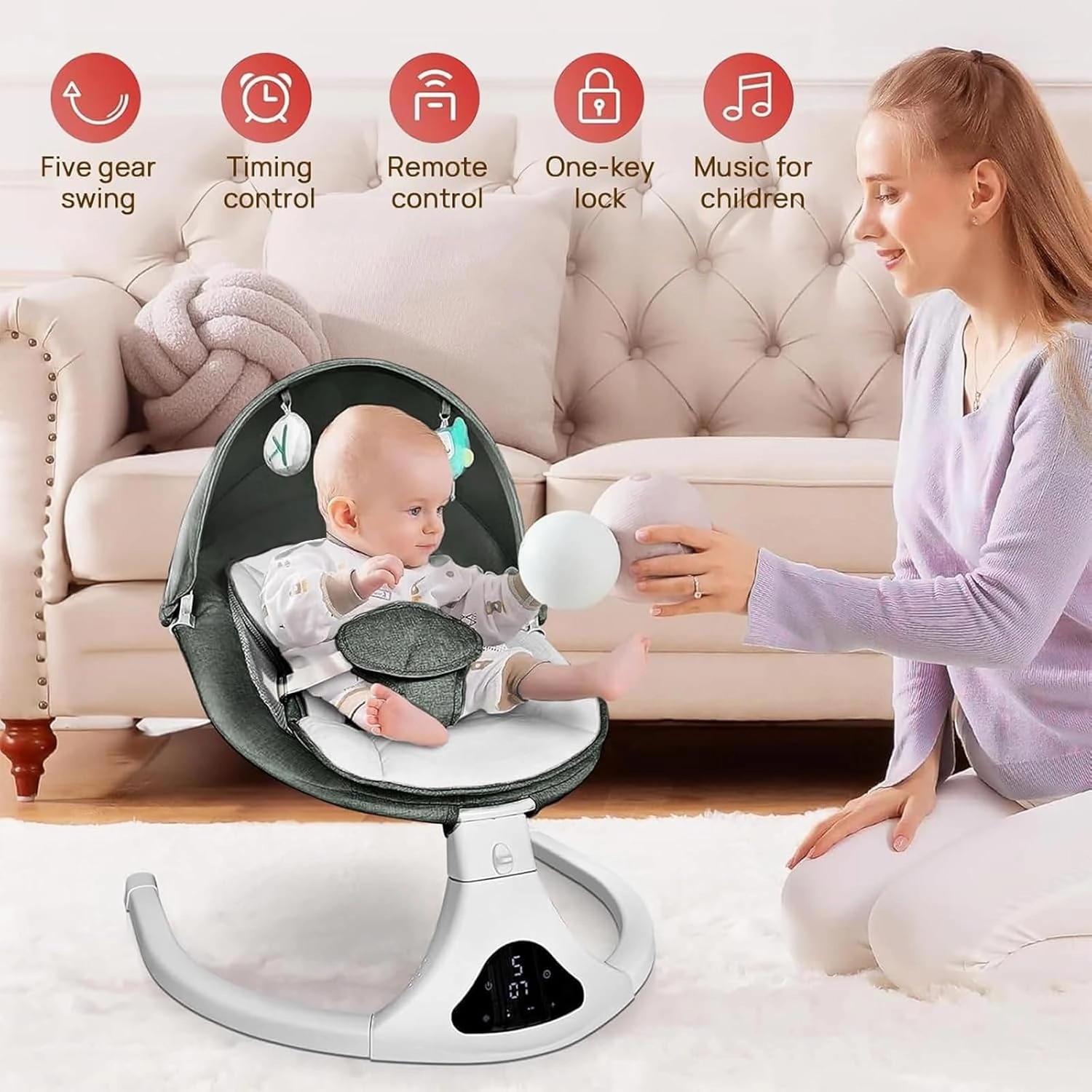 Baby Swing for Infants to Toddler| Portable Infant Swing with Remote Control, Rocker for Newborn with 5 Speeds, 3-Point Harness for Baby Boy Girl (Green)