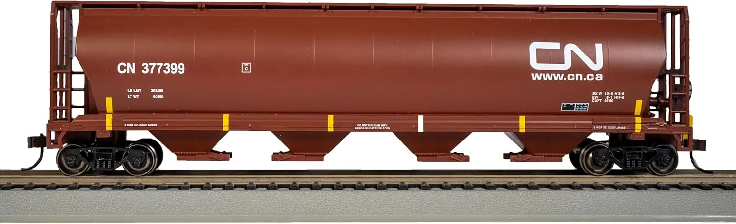Bachmann Trains Canadian 4-Bay Cylindrical Grain Hopper with Flashing End of Train Device Canadian National (Oxide Red) - HO Scale, Prototypical Brown