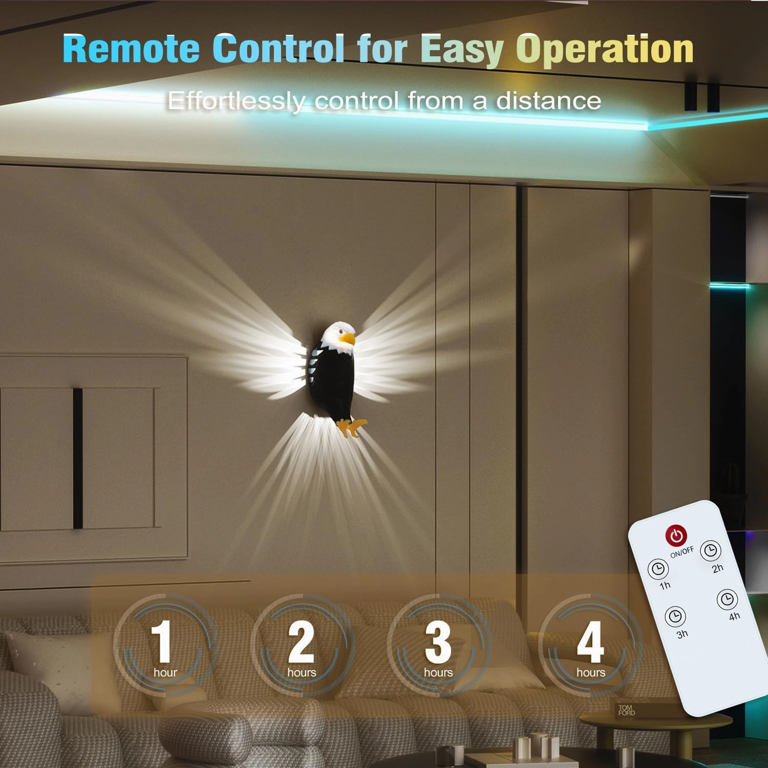 Bald Eagle Wall Light, American Eagle Night Light with Remote Control, Magnetic Wall Mounted Eagle Lamp for Bedroom, Living Room, Hallway, Battery Operated and Removable Charging Eagle Light