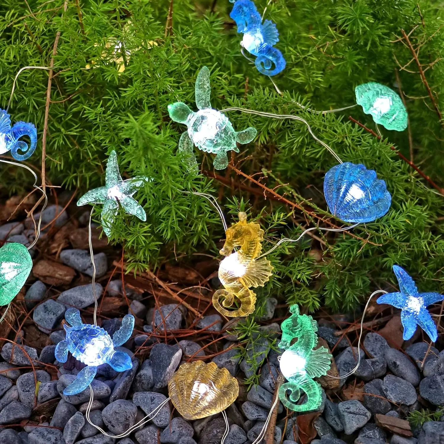 Bartlett Ocean Solar Lights Outdoor- 14ft 40LED Sea Life Décor Turtle Seahorse Shell Starfish-Waterproof Solar Fairy Lights for Outside Christmas Balcony Garden Yard Patio Fence Decoration