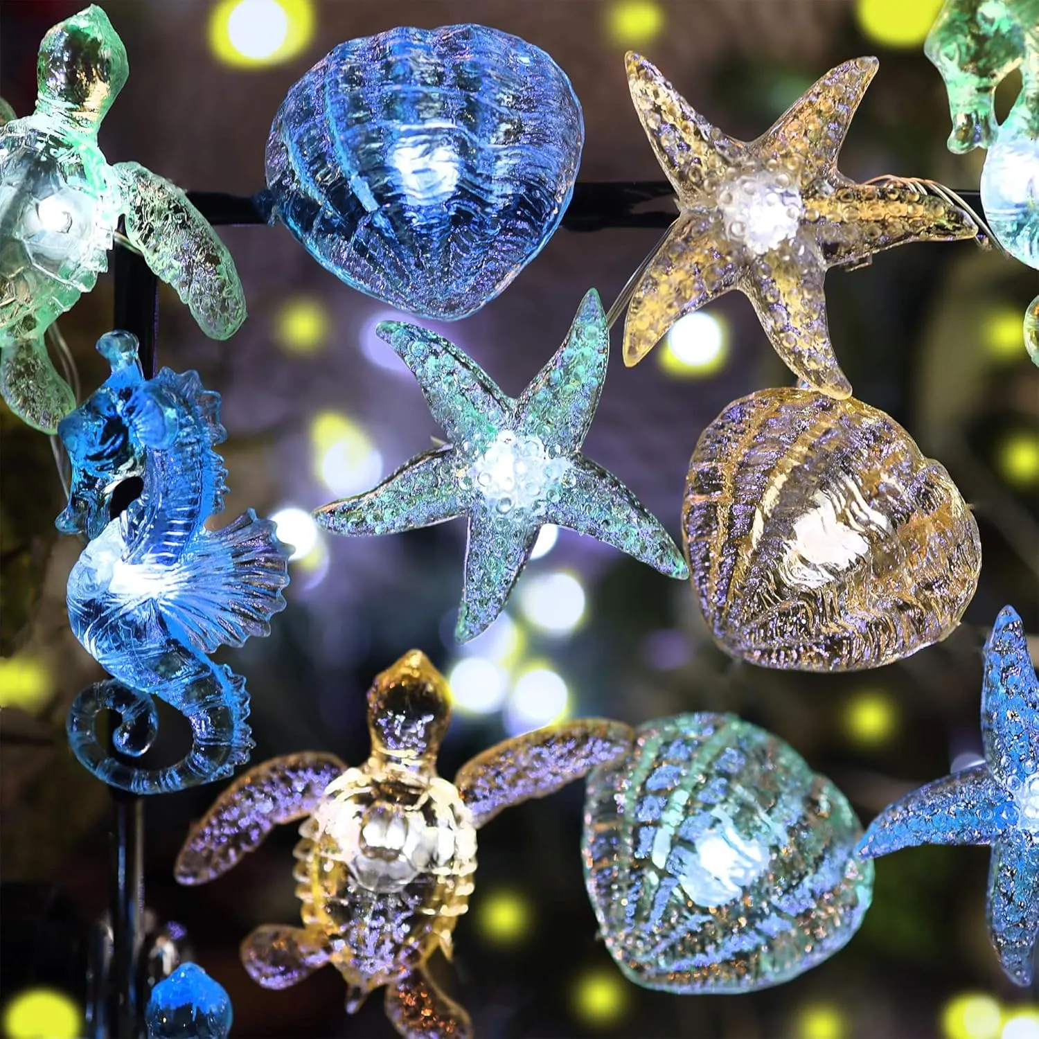 Bartlett Ocean Solar Lights Outdoor- 14ft 40LED Sea Life Décor Turtle Seahorse Shell Starfish-Waterproof Solar Fairy Lights for Outside Christmas Balcony Garden Yard Patio Fence Decoration