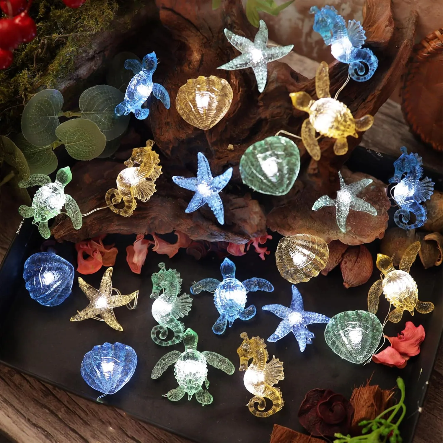 Bartlett Ocean Solar Lights Outdoor- 14ft 40LED Sea Life Décor Turtle Seahorse Shell Starfish-Waterproof Solar Fairy Lights for Outside Christmas Balcony Garden Yard Patio Fence Decoration