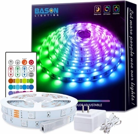 BASON LIGHTING Bluetooth Led Lights for Bedroom 32.8ft， LED Strip Lights with Remote Control and 24V Power Supply, SMD 5050 300 LEDs, Color Changing Lights for Room, Kitchen, and Indoor Decoration.