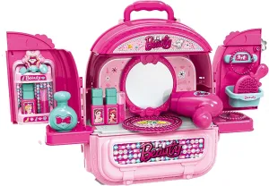 Beauty Vanity Backpack Toy — 3 in 1 Makeup Playset, Dollhouse & Carry Case with Mirror, Accessories & Hair Tools, Pretend Beauty Kit for Girls Ages 3 