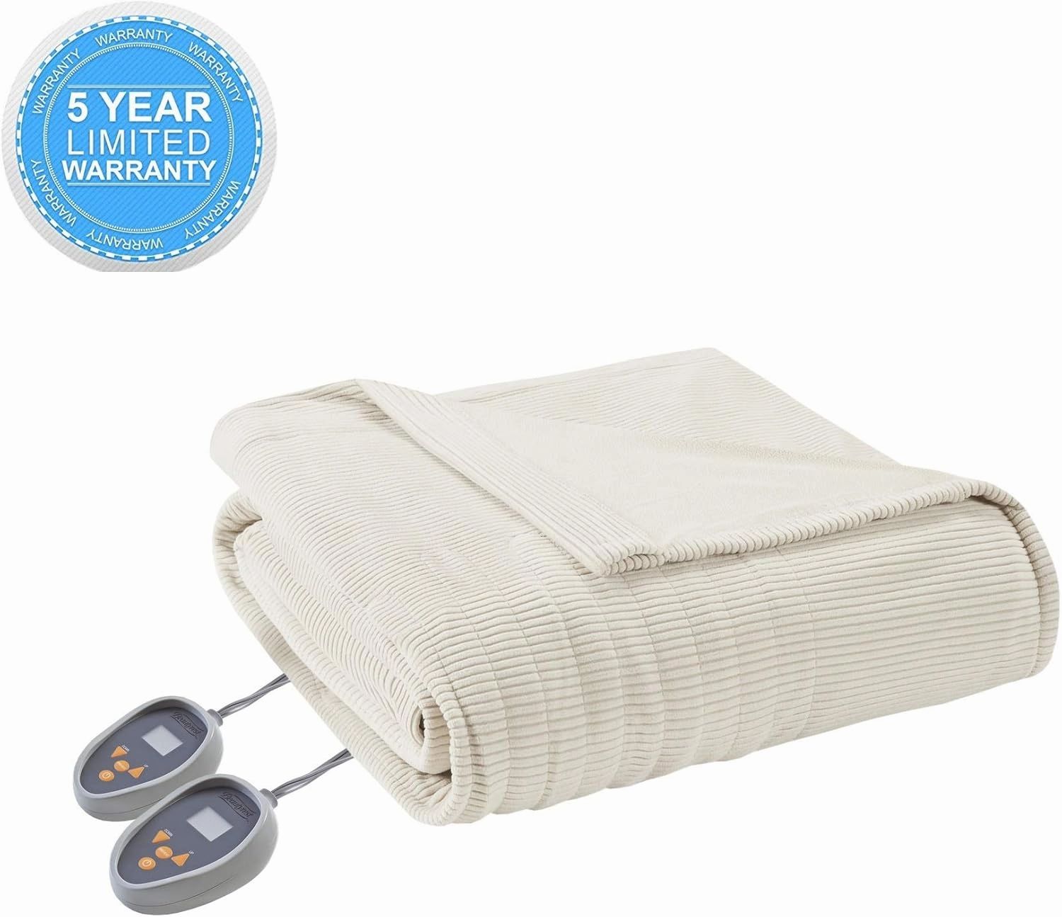Beautyrest Electric Blanket Luxurious Micro Fleece Ultra Soft Ribbed Textured, Cozy and Snuggly Cover for Cold Weather, Fast Heating, Auto Shut Off, 20 Level Heat Setting Controller, Full, Ivory
