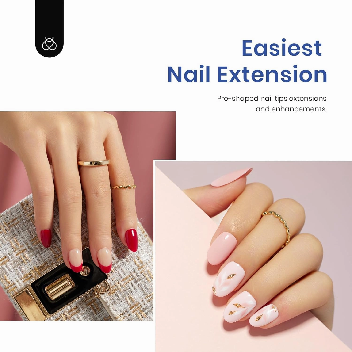 Beetles Gel Nail Kit Oval: 500Pcs Easy Extension Set, Clear Short Tips, 5 in 1 Multipurpose Glue Gel Base, UV LED Lamp for DIY Nail Art