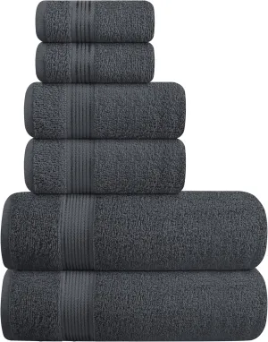 Belizzi Home Ultra Soft 6 Pack Cotton Towel Set, Contains 2 Bath Towels 28x55 inch, 2 Hand Towels 16x24 inch & 2 Wash Coths 12x12 inch, Ideal Everyday use, Compact & Lightweight - Charcoal Grey