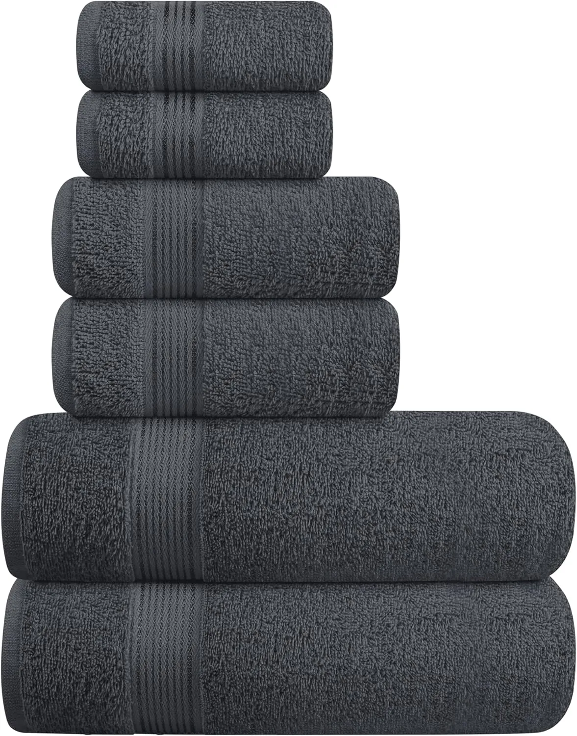 Belizzi Home Ultra Soft 6 Pack Cotton Towel Set, Contains 2 Bath Towels 28x55 inch, 2 Hand Towels 16x24 inch & 2 Wash Coths 12x12 inch, Ideal Everyday use, Compact & Lightweight - Charcoal Grey