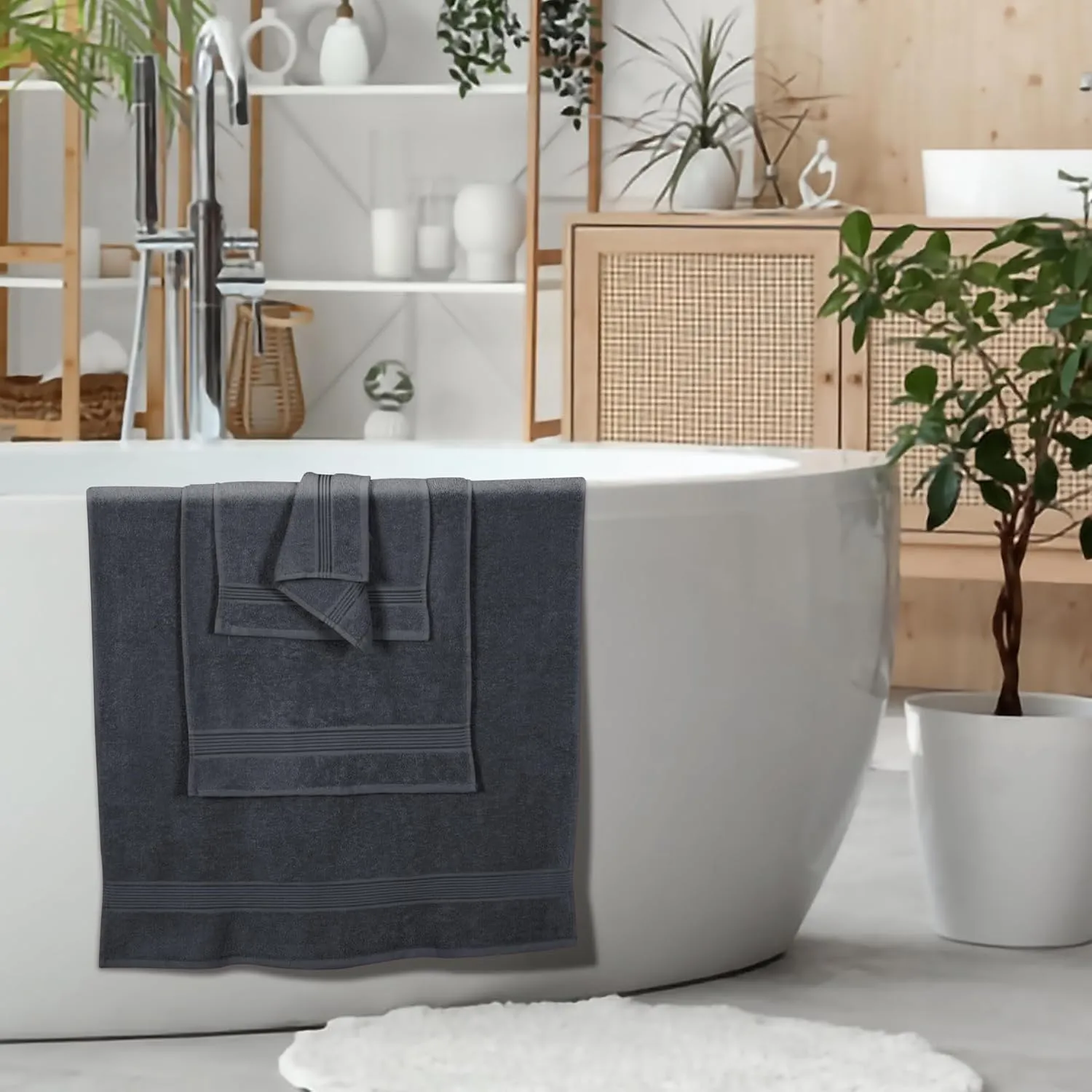 Belizzi Home Ultra Soft 6 Pack Cotton Towel Set, Contains 2 Bath Towels 28x55 inch, 2 Hand Towels 16x24 inch & 2 Wash Coths 12x12 inch, Ideal Everyday use, Compact & Lightweight - Charcoal Grey