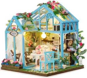 BenBen DIY Miniature House Kit, Garden Tea House Model Craft Kits for Adults, Teens, Mini House Building Kit with Furniture, LED Lights, Dollhouse Diorama to Build for Home Décor