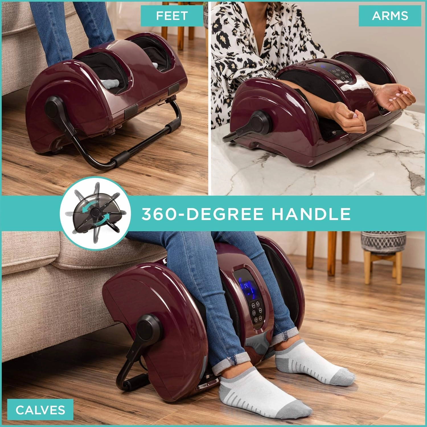 Best Choice Products Heated Shiatsu Foot Massager for Pain Relief, Plantar Fasciitis, Neuropathy, Blood Circulation w/Compact Design - Burgundy