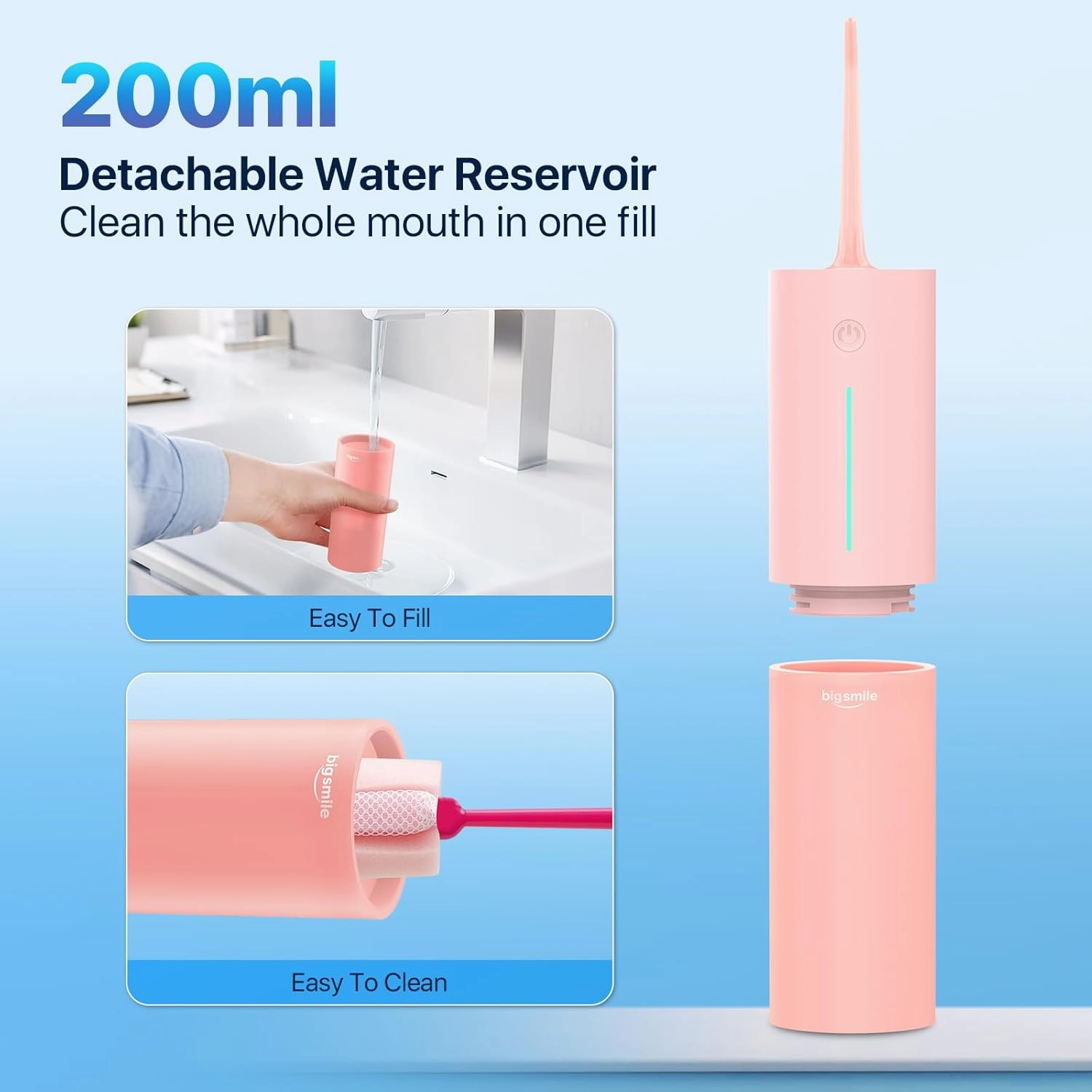 Bigsmile Water Flosser for Teeth, Electric Oral Irrigator, Cordless Water Flosser, USB Rechargeable, IPX7 Waterproof, Effectively Maintain Oral Cleanliness and Health (Pink)