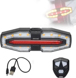 Bike Tail Light with Turn Signals Wireless Remote Control Waterproof Bicycle Rear Light Back USB Rechargeable Ultra Bright Safety Warning Cycling Taillight for Night Riding